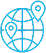 Icon: Weltkugel mit zwei Punkten